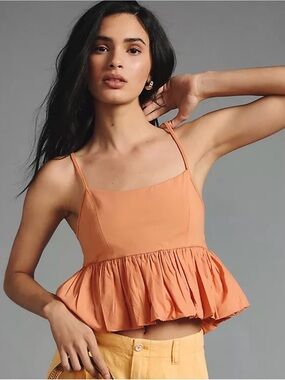 Anthropologie Ruffled Bubble Hem Cropped Tank